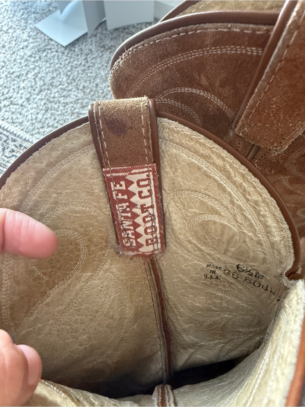 Tan Suede Western Cowboy Boots genuine leather - Picture 5 of 6